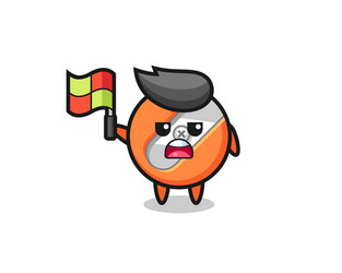 Pencil sharpener character as line judge putting vector