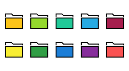 10 colorful folder icons set file flat line vector