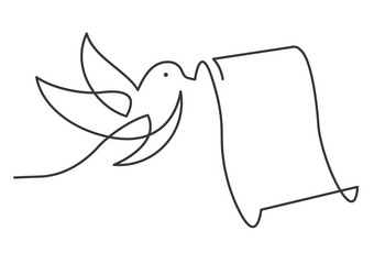 Bird with Scroll - Single Line Art vector image