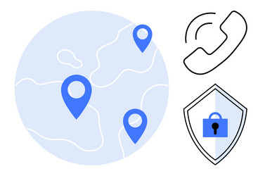 global communication and security pinpoints on map vector image