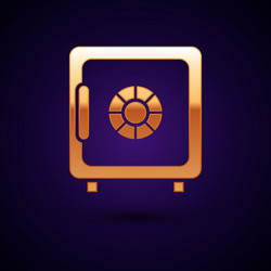 Gold safe icon isolated on dark blue background vector