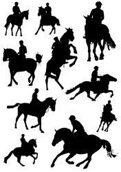 Horse riders silhouettes black and white vector