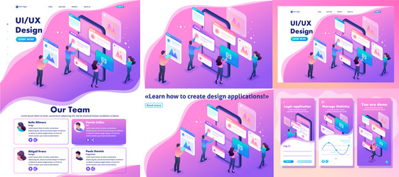 isometric process of creating application design vector