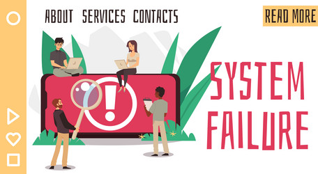 system failure warning webpage screen interface vector image