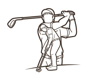 Group golf players action cartoon sport vector