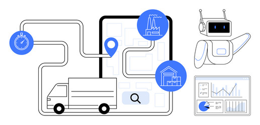 logistics automation with ai robot delivery route vector image