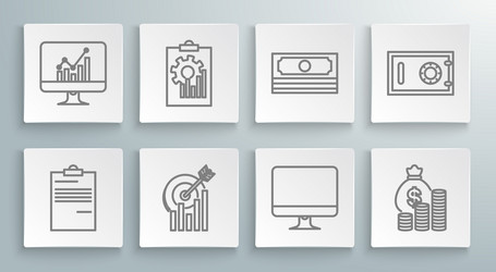 Set line document clipboard with graph chart vector