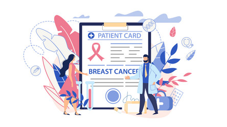 Breast cancer diagnose and awareness flat cartoon vector