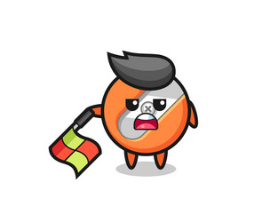 Pencil sharpener character as line judge hold vector