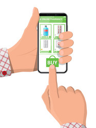 Hand holding phone with internet pharmacy app vector