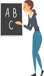 Female teacher standing beside chalkboard vector