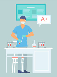 Scientist man wear medical suit exploring elements vector