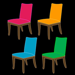 Colorful dining chairs on a black background vector