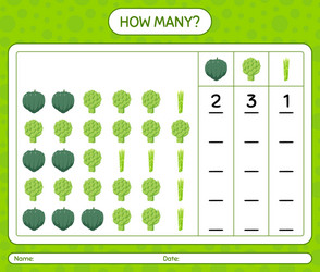 how many counting game with vegetables worksheet vector image