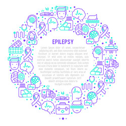 Epilepsy concept in circle with thin line icons vector