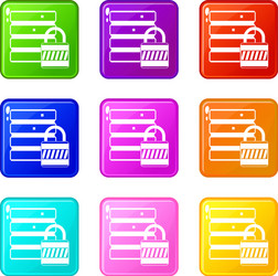 Database with padlock icons 9 set vector