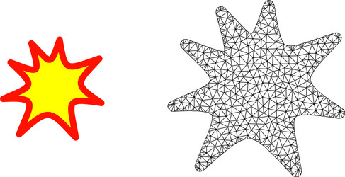 polygonal mesh exploding boom and flat icon vector