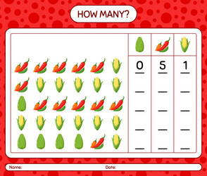 How many counting game with vegetables worksheet vector