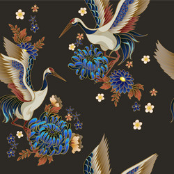 Mandarin Ducks and Flowers Pattern Vector Image