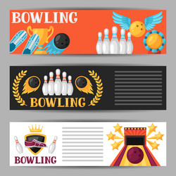 Bowling banners with game objects image vector