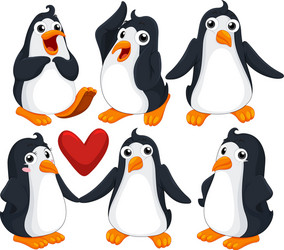 cute penguins in different poses vector