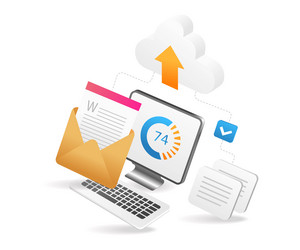 flat isometric 3d process of sending data vector image