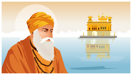 guru nanak dev ji with golden temple reflection vector image