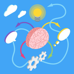 Isometric of brain with various objects vector