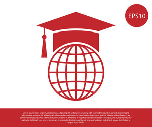 red graduation cap on globe icon isolated vector