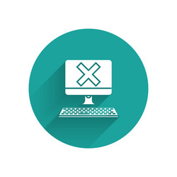 White computer with keyboard and x mark icon vector