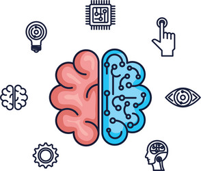 brain with circuit and tech icons vector