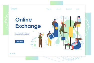 Online exchange website landing page design vector