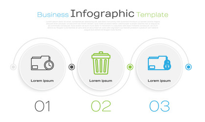 Set line document folder with clock trash can vector