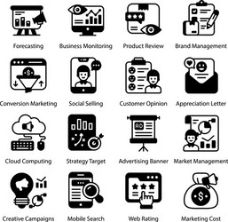 Web marketing and business analytics solid icons vector