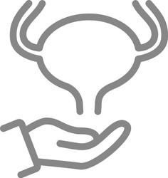 Urinary bladder on hand line icon human treatment vector