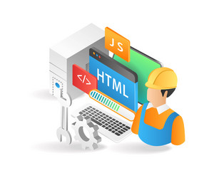 flat isometric 3d programmer web application vector image