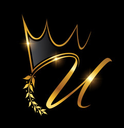 Gold crown and leaf monogram initial letter r Vector Image