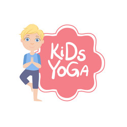 Boy in tree pose with yoga kids logo vector