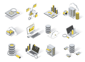 Big Data Analysis Isometric Icons vector image