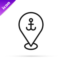 Black line map pointer with anchor icon isolated vector