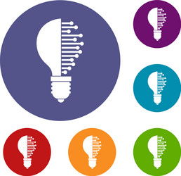 lightbulb with microcircuit icons set vector