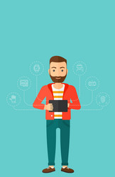 man holding tablet computer vector image