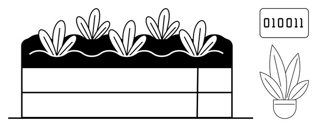 digital garden with binary code tag and potted vector image