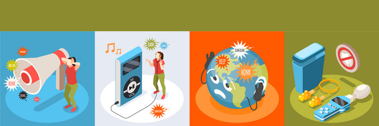 Noise pollution isometric set Royalty Free Vector Image