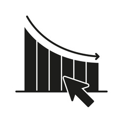 declining bar graph with cursor solid icon vector image