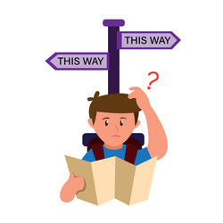 man looking map confusing choose way vector