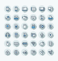 flat color thin line icons set with digital vector