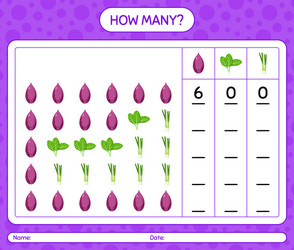 How many counting game with vegetables worksheet vector