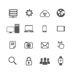set of computer and social network connection icon vector image