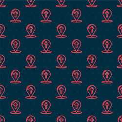 red line map pointer with christian cross icon vector image